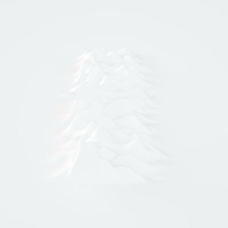 A still from CP1919’s official white artwork film, showing a softly lit three-dimensional pulse landscape