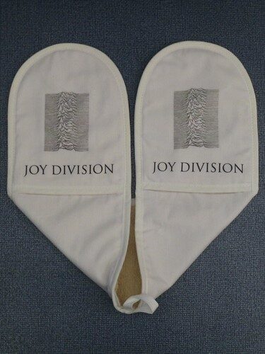 Embroidered Joy Division oven gloves — reference image from Flickr