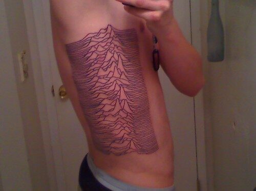 Large Unknown Pleasures side tattoo — reference image from Flickr