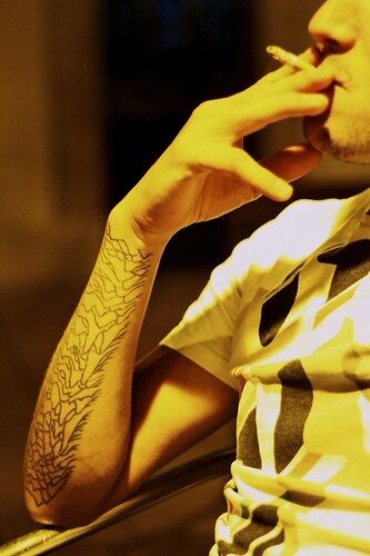 Unknown Pleasures forearm tattoo shared by beco — reference image from Flickr
