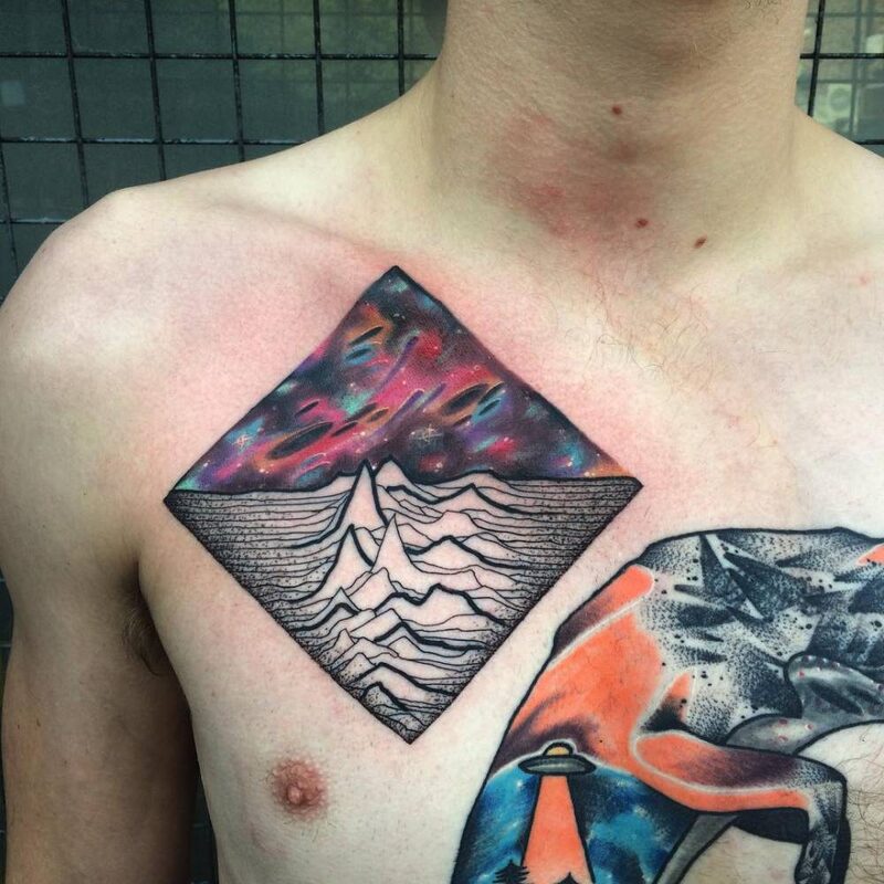 Unknown Pleasures tattoo — Andrew Marsh · Little Andy (2340) — reference image from Tattoofilter