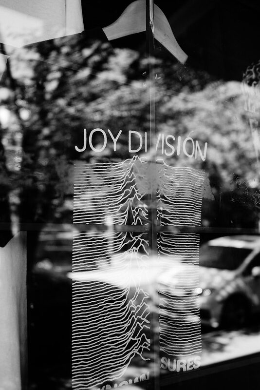 Unknown Pleasures window stencil in Vancouver — reference image from Flickr