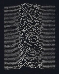 The actual Unknown Pleasures pulse graphic, cropped from the 1979 sleeve in MoMA’s collection