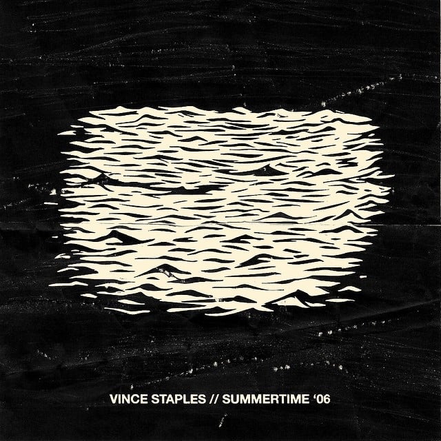 Vince Staples’ Summertime ’06 album cover, with white ocean-wave contours on a black square